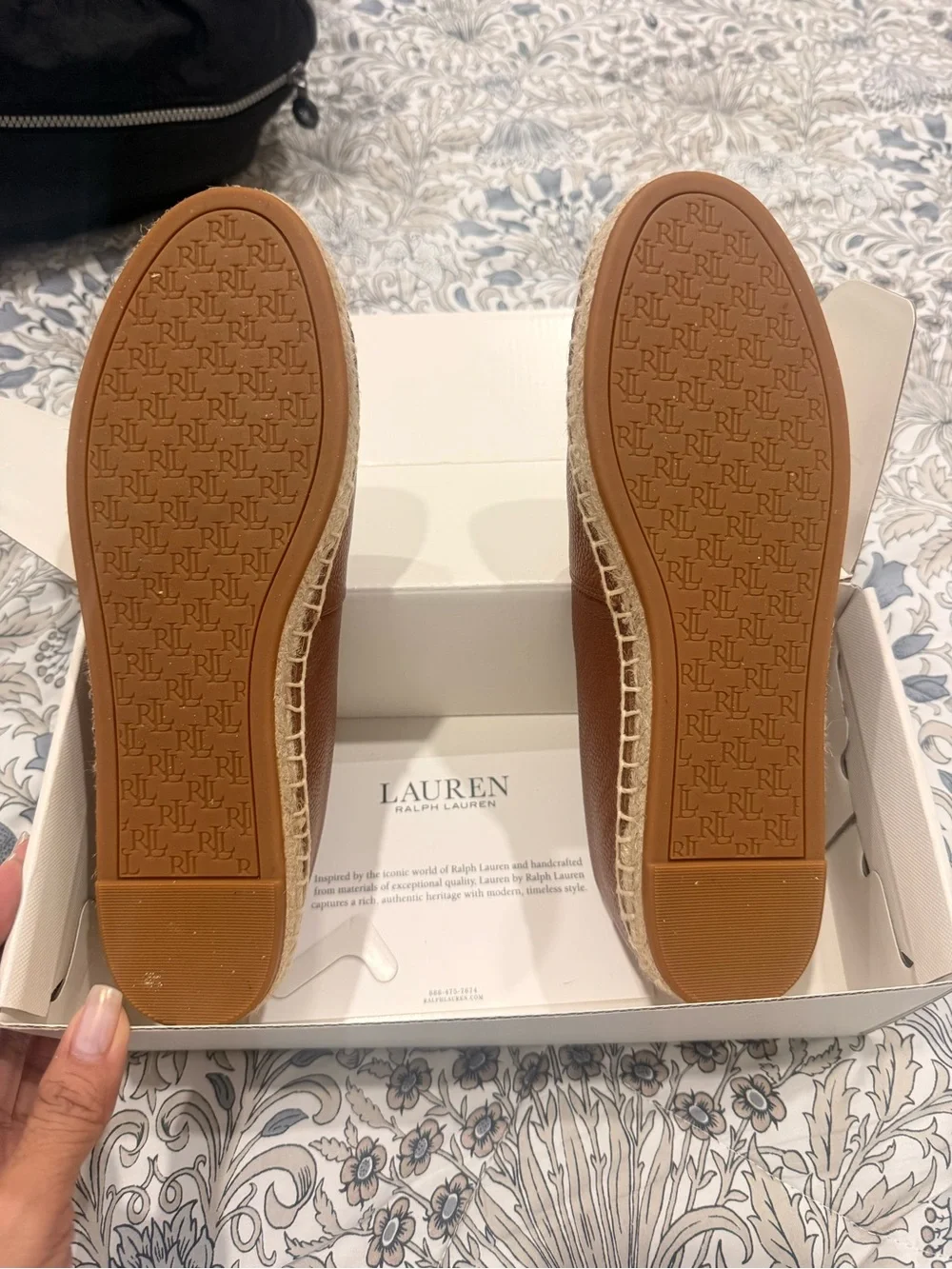 Ralph Lauren Brown Leather Espadrille Flats with Jute Trim